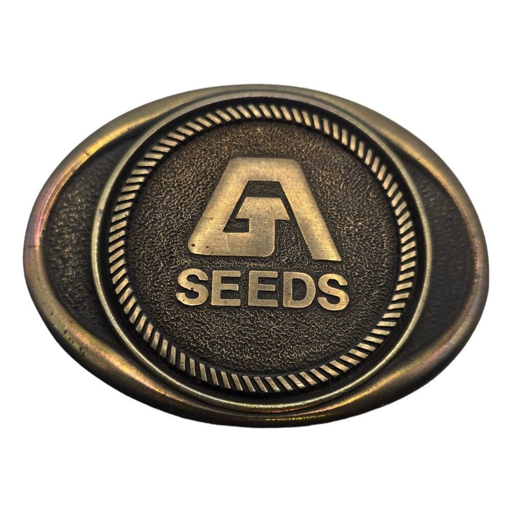 Golden Acres Seeds Belt Buckle GA Logo Vintage Farming Farm Cowboy
